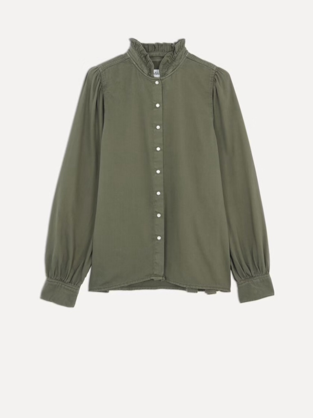 ba&sh Axelle olive Ruffle-Neck button front shirt